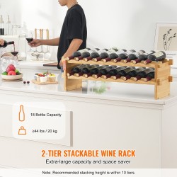 Viiniteline 2-kerroksinen luonnollinen bambu 18 pulloa vapaa seisova pinottava