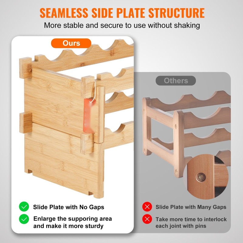 Viiniteline 2-kerroksinen luonnollinen bambu 18 pulloa vapaa seisova pinottava