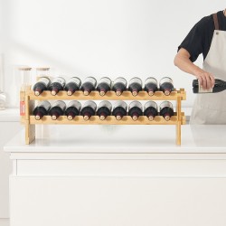 Viiniteline 2-kerroksinen luonnollinen bambu 18 pulloa vapaa seisova pinottava
