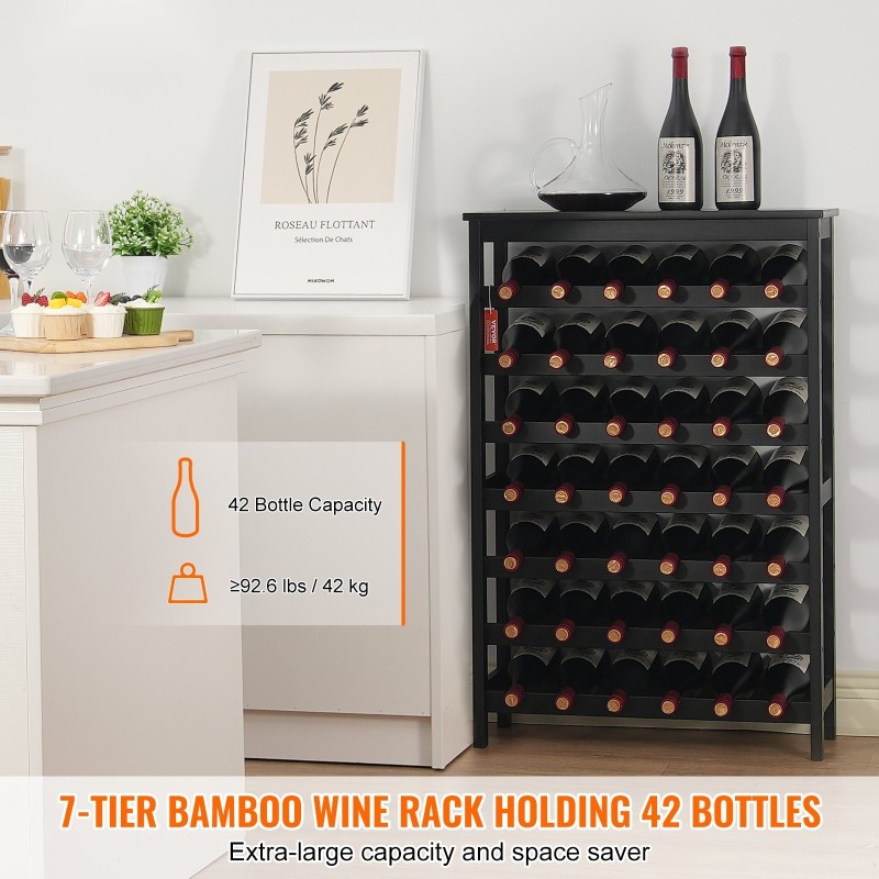 Viiniteline bambusta 7 tasoa tilaa 42 pullolle lattialle keittiöön