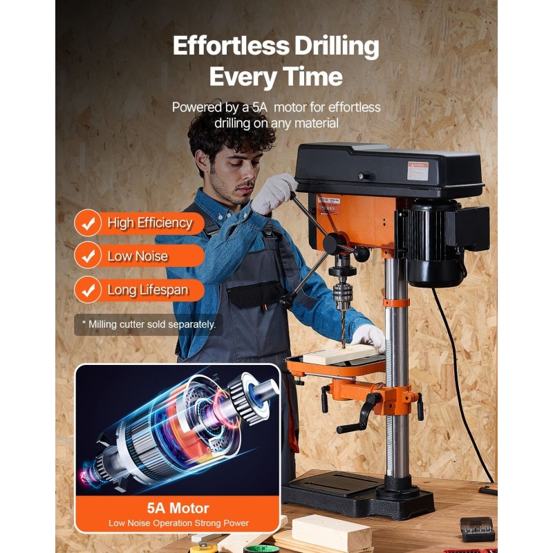 12-tuumainen penkkipylväsporakone 750 W 340–2200 kierrosta/min 0–45° työpöytä 304,8 mm kääntövara