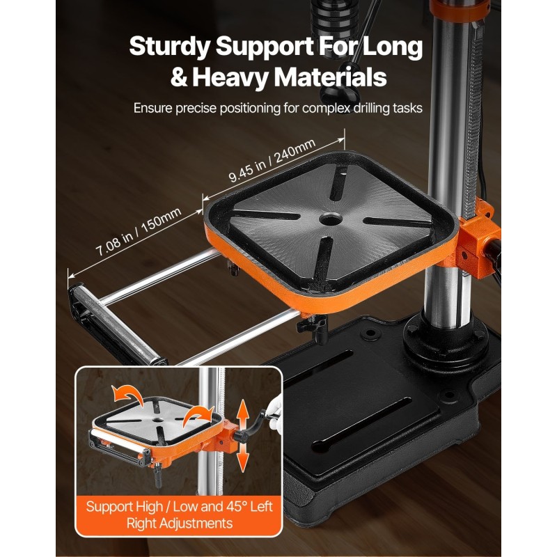 12-tuumainen penkkipylväsporakone 750 W 340–2200 kierrosta/min 0–45° työpöytä 304,8 mm kääntövara