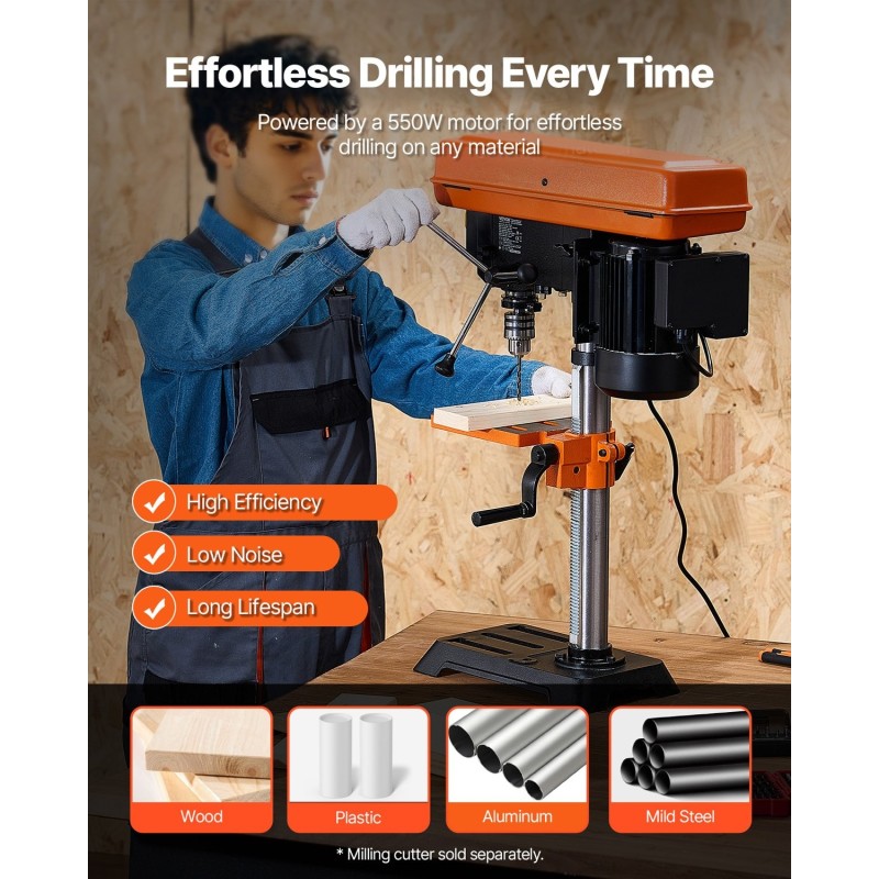Penkkiporakone 10-tuumainen 550W induktiomoottori 5-portainen nopeussäätö 0–45° työpöytä puu ja metalli