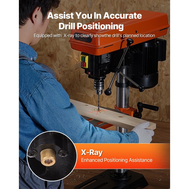 Penkkiporakone 10-tuumainen 550W induktiomoottori 5-portainen nopeussäätö 0–45° työpöytä puu ja metalli