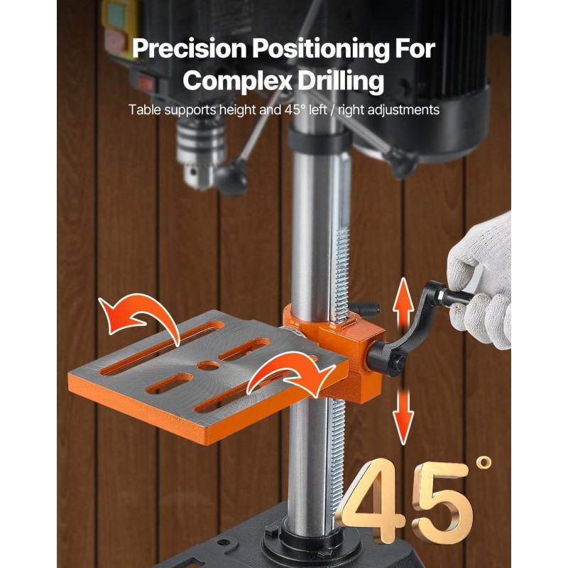 Penkkiporakone 10-tuumainen 550W induktiomoottori 5-portainen nopeussäätö 0–45° työpöytä puu ja metalli