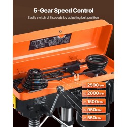 Pöytämallinen pylväsporakone 254 mm 550W induktiomoottori puu ja metalli 0–45° kallistuva työpöytä