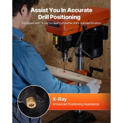 Pöytämallinen pylväsporakone 254 mm 550W induktiomoottori puu ja metalli 0–45° kallistuva työpöytä