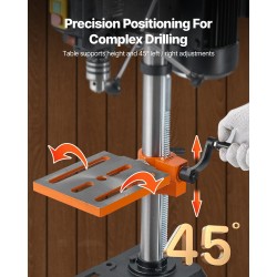 Pöytämallinen pylväsporakone 254 mm 550W induktiomoottori puu ja metalli 0–45° kallistuva työpöytä