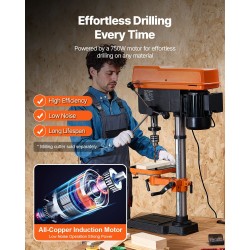 Pöytämallinen pylväsporakone 12-tuumainen 750 W kallistuvalla 0–45° työpöydällä LED-työvalolla röntgentähtäyksellä