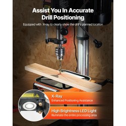 Pöytämallinen pylväsporakone 12-tuumainen 750 W kallistuvalla 0–45° työpöydällä LED-työvalolla röntgentähtäyksellä