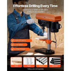 Pöytämallinen 8-tuumainen 500W 5-portainen pylväsporakone 0–45° kallistettava työpöytä puu ja metalli