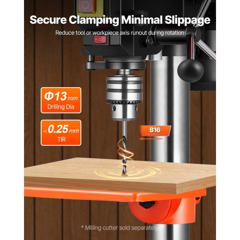 Pöytämallinen 8-tuumainen 500W 5-portainen pylväsporakone 0–45° kallistettava työpöytä puu ja metalli