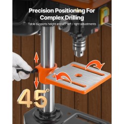 Pöytämallinen 8-tuumainen 500W 5-portainen pylväsporakone 0–45° kallistettava työpöytä puu ja metalli