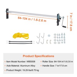 Käsikäyttöinen pressurullasarja alumiiniseosakselilla 1,6–2,6 m lavoihin sienipehmusteisella 17,8 cm kampikahvalla