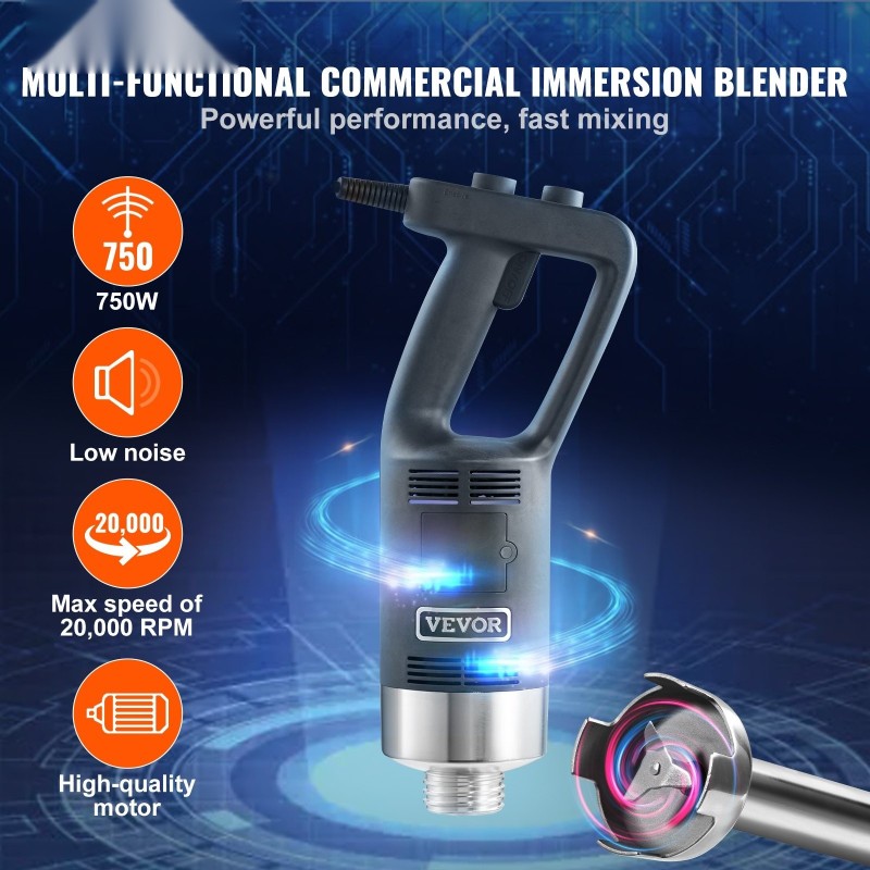 Upposekoitin 750-wattinen 304-ruostumattomat terät säädettävä nopeus ammattikeittiöön