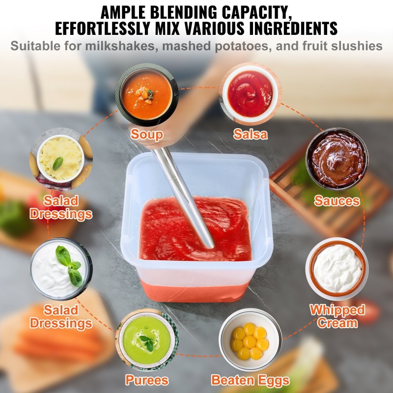 Upposekoitin 750-wattinen 304-ruostumattomat terät säädettävä nopeus ammattikeittiöön