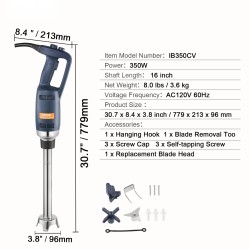 Upposekoitin ammattikäyttöön 350 watin 16 tuuman varsi portaaton nopeudensäätö ruostumaton teräs
