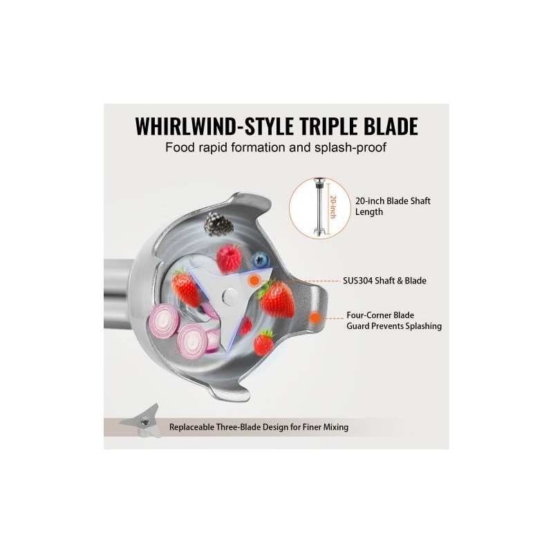 Upposekoitin 350W 20-tuumainen sekoitusvarsi ruostumattomasta teräksestä portaaton nopeudensäätö ammattikäyttöön
