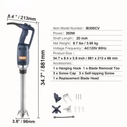 Upposekoitin 350W 20-tuumainen sekoitusvarsi ruostumattomasta teräksestä portaaton nopeudensäätö ammattikäyttöön