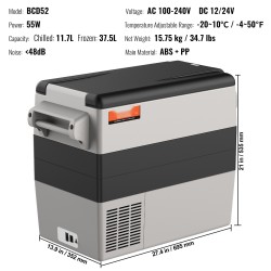 Kompressorikäyttöinen autokylmälaukku 52 l kaksivyöhykkeinen toimii 12/24 V ja 100–240 V verkkojännitteellä