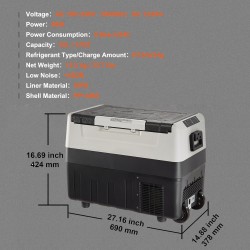 Kompressorijääkaappi 35 l kannettava kaksivyöhykkeinen autoon ja kotiin PP+ABS-kuori HIPS-sisäosa