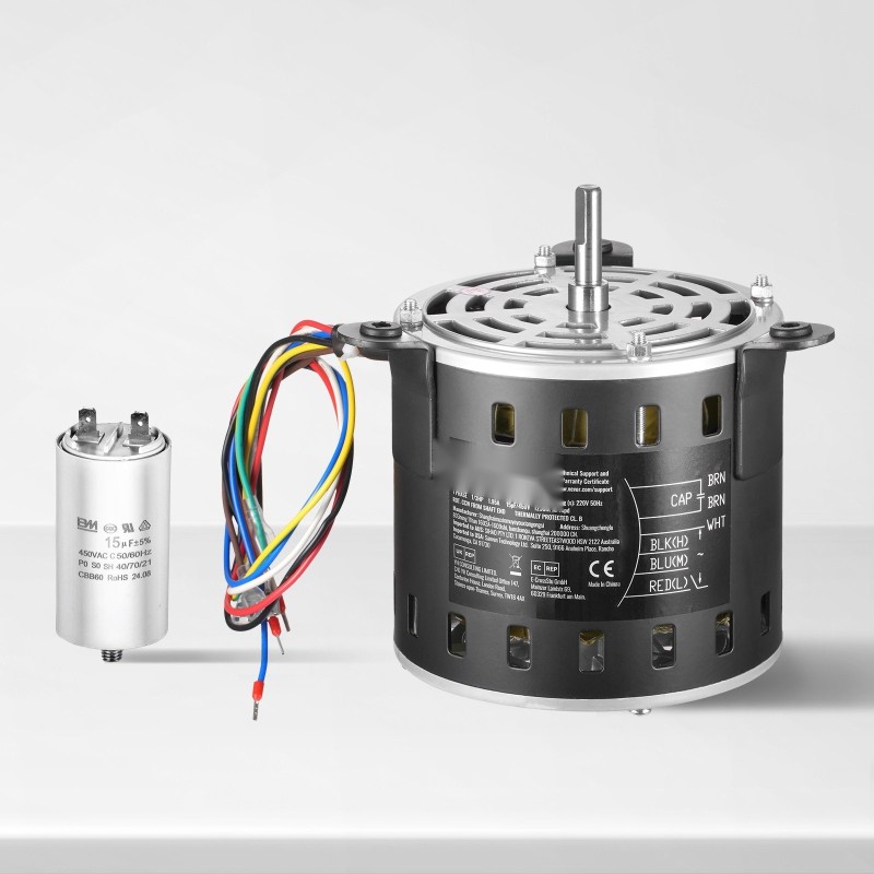 Puhallinmoottori metallirunko 1/3 HP 220V 3-nopeuksinen 10x20 mm akseli mukana kondensaattori