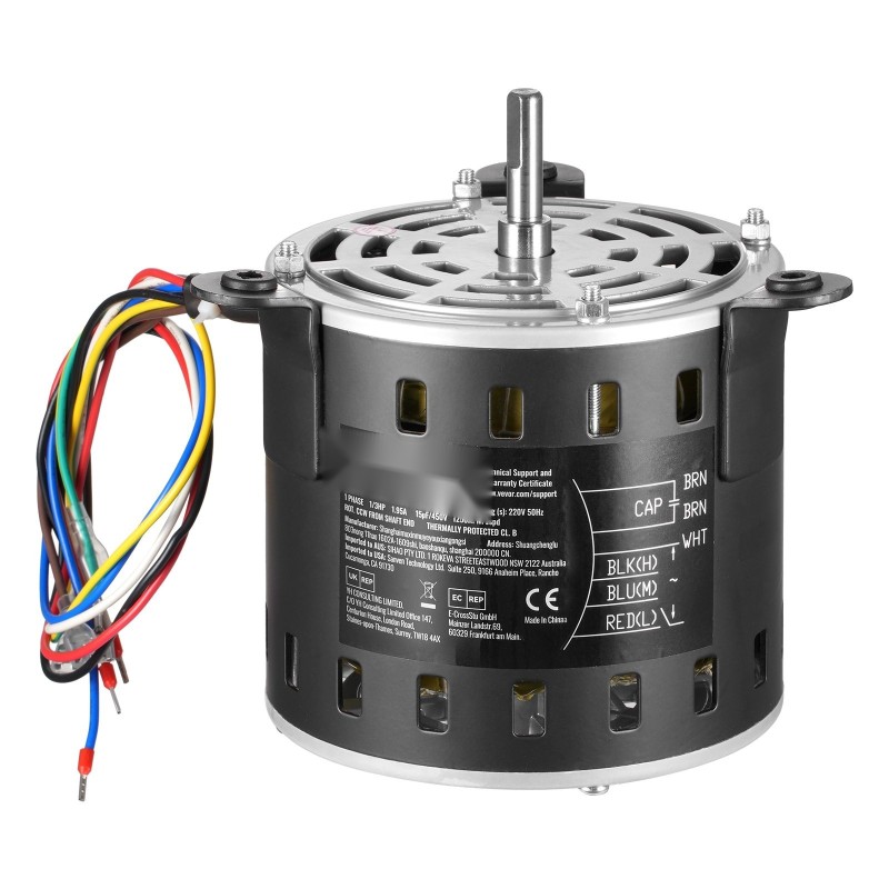 Puhallinmoottori metallirunko 1/3 HP 220V 3-nopeuksinen 10x20 mm akseli mukana kondensaattori
