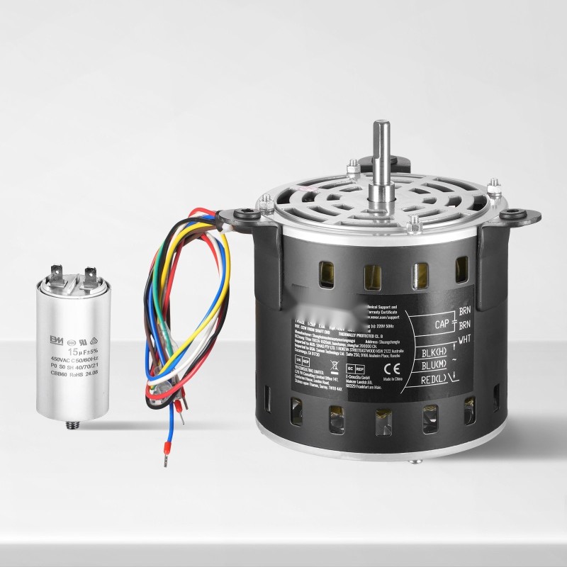 Puhallinmoottori metallirunkoinen 1/2 hevosvoimaa 220V 3-nopeuksinen 10mm akseli 20mm kondensaattorilla