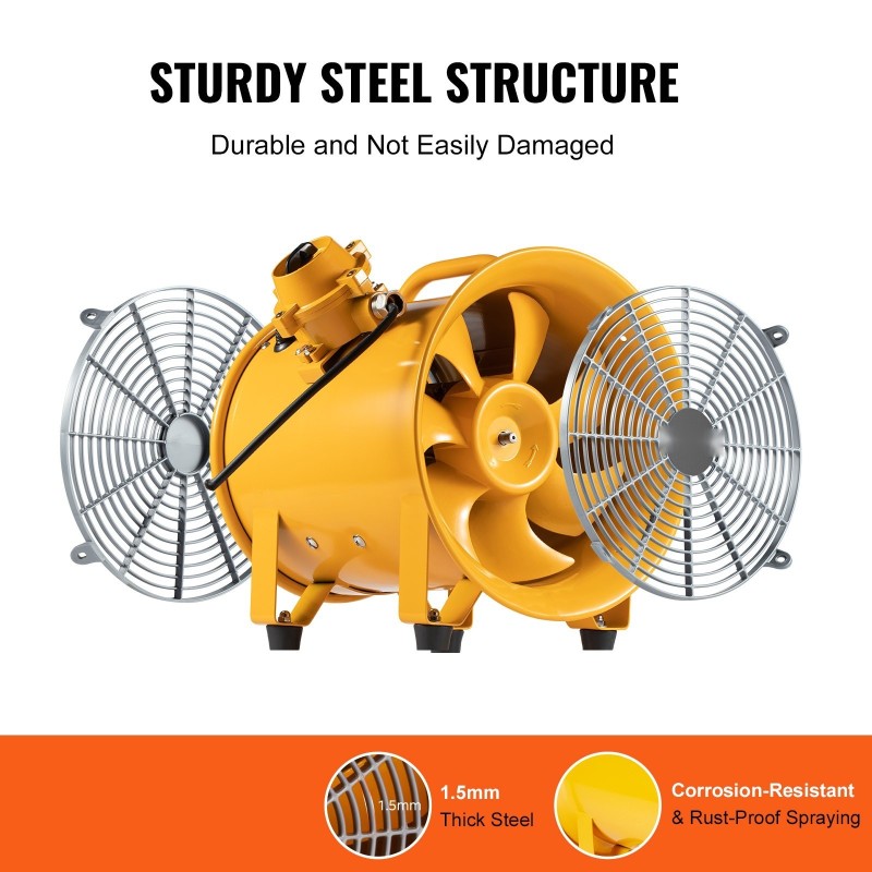 Poistopuhallin siirrettävä sylinterimallinen teräsrunkoinen halkaisija 304,8 millimetriä 500 wattia 3 metrin virtajohto