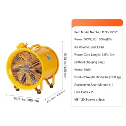 Poistopuhallin siirrettävä sylinterimallinen teräsrunkoinen halkaisija 304,8 millimetriä 500 wattia 3 metrin virtajohto