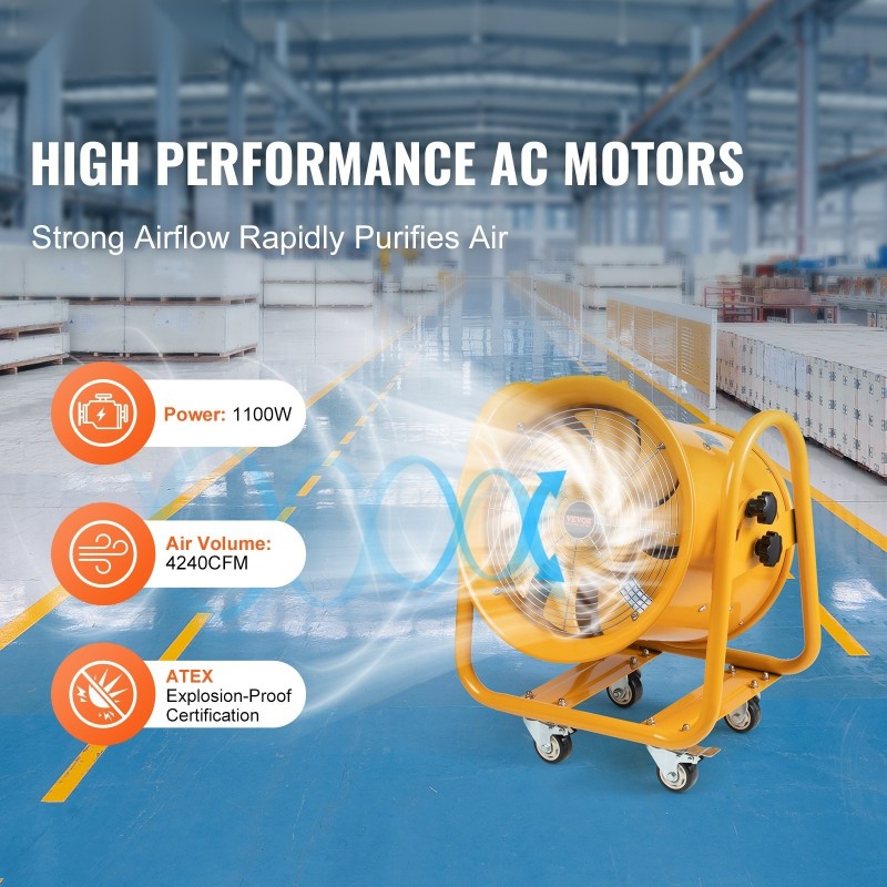 Siirrettävä kanavapuhallin teräsrunkoinen 406 millimetriä kantokahvalla työtiloihin