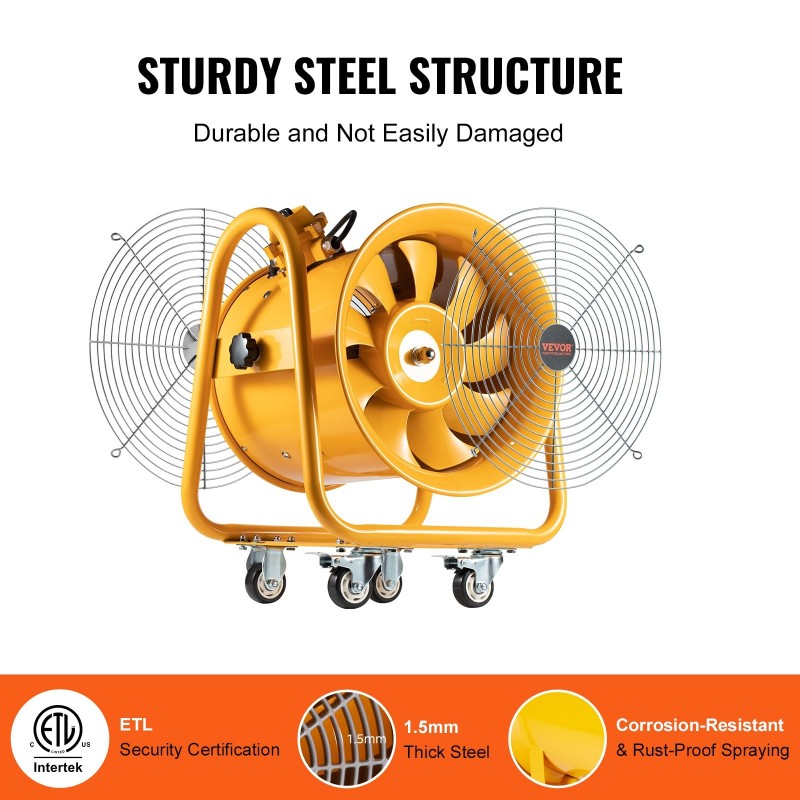 Siirrettävä kanavapuhallin teräsrunkoinen 406 millimetriä kantokahvalla työtiloihin