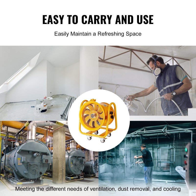 Siirrettävä kanavapuhallin teräsrunkoinen 406 millimetriä kantokahvalla työtiloihin