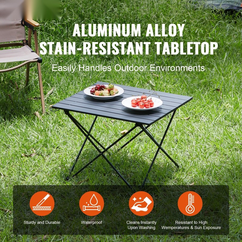 Taitettava retkipöytä alumiiniseoksesta valmistettu 565x460x405 mm musta kantolaukulla