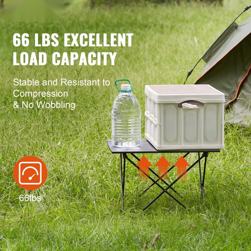 Taitettava retkipöytä alumiiniseoksesta valmistettu 565x460x405 mm musta kantolaukulla