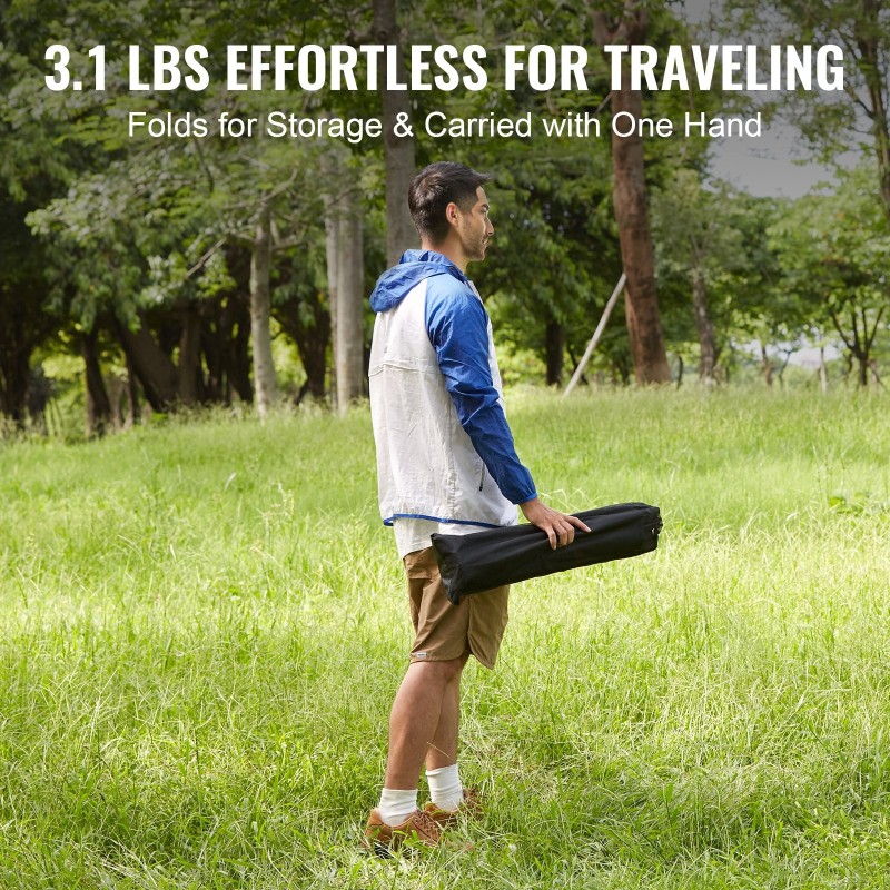 Taitettava retkipöytä alumiiniseoksesta valmistettu 565x460x405 mm musta kantolaukulla