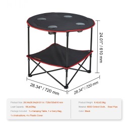 Taitettava retkipöytä kaksikerroksinen 600D Oxford kangas teräsrunko 720x720 mm 25 kg