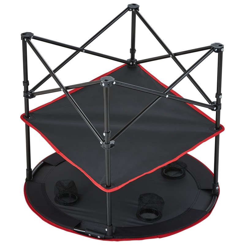 Taitettava retkipöytä kaksikerroksinen 600D Oxford kangas teräsrunko 720x720 mm 25 kg
