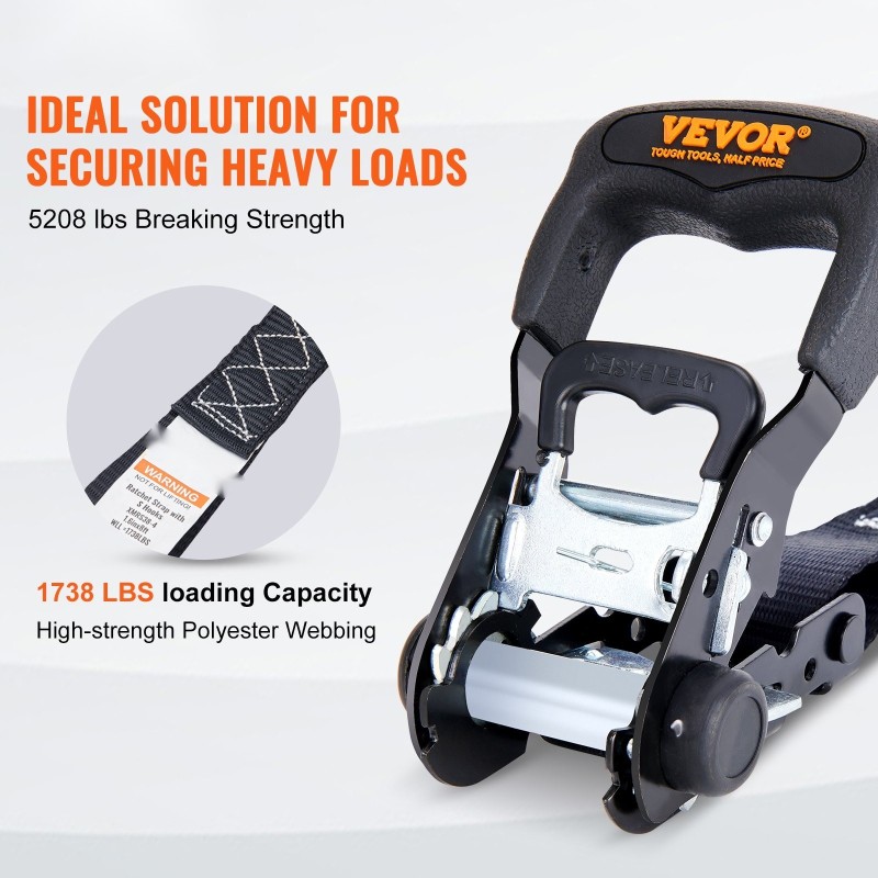 Kuormansidontaliinat polyesteri leveys 40 mm pituus 2,4 m 4 kappaletta pehmustetut kahvat