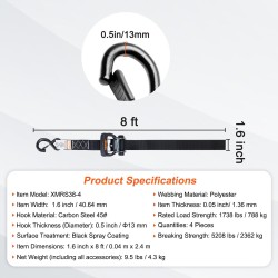 Kuormansidontaliinat polyesteri leveys 40 mm pituus 2,4 m 4 kappaletta pehmustetut kahvat