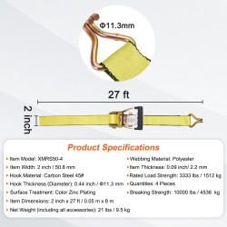 Räikkäkiristeiset kuormaliinat 4 kpl polyesteri 50 millimetriä ja 8 metriä