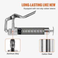 Pistoolikahvainen rasvaprässi hiiliteräs alumiiniseos 120 cm3 korkeapaineinen joustavalla letkulla