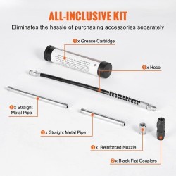 Pistoolikahvainen rasvaprässi hiiliteräs alumiiniseos 120 cm3 korkeapaineinen joustavalla letkulla