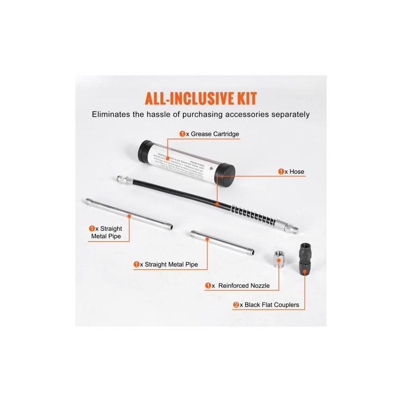 Pistoolikahvainen rasvaprässi hiiliteräs alumiiniseos 120 cm3 korkeapaineinen joustavalla letkulla