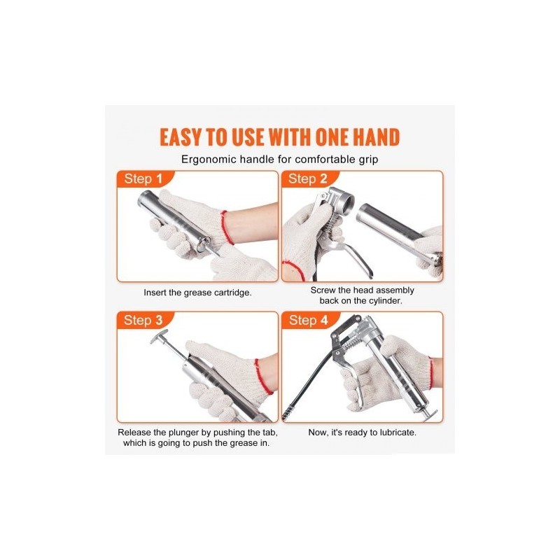 Pistoolikahvainen rasvaprässi hiiliteräs alumiiniseos 120 cm3 korkeapaineinen joustavalla letkulla