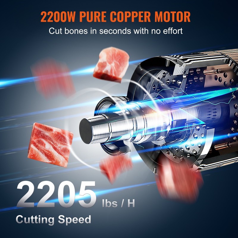Sähkökäyttöinen luusahakone 2200 wattia ruostumatonta terästä 0–180 mm 6 terää ammattikäyttöön