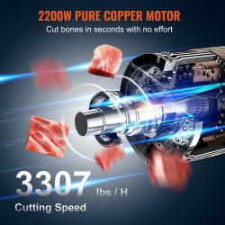 Sähköinen lihasaha 2200W alumiiniseosrunko ruostumaton teräs 4–220 mm leikkuupaksuus