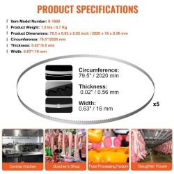 Lihabandsausterä hiiliteräs 2020x16x0,56 mm 5 kpl lihan ja luiden leikkaamiseen