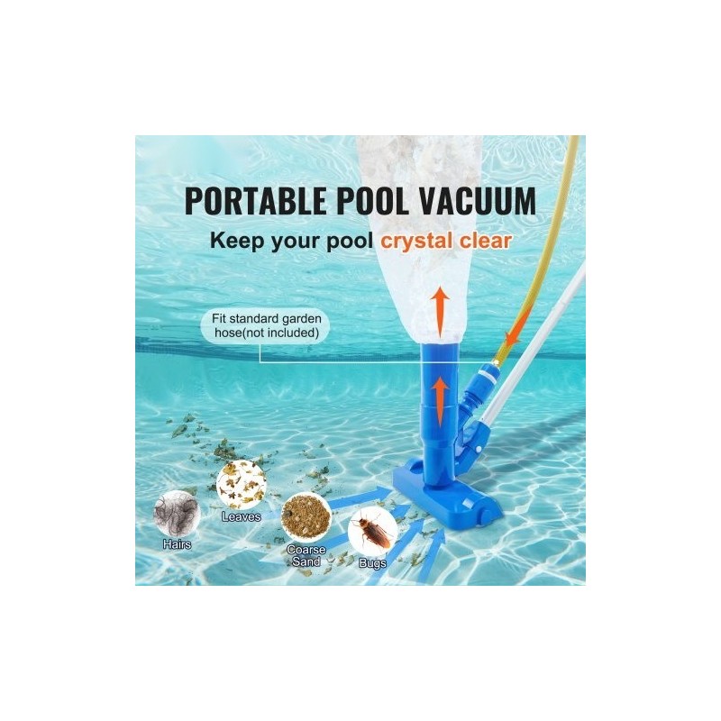 Käsikäyttöinen uima-altaan imuri alumiinivarsi 56 tuuman kolmella harjalla keräyspussilla