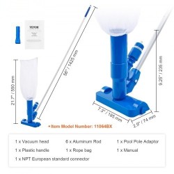 Käsikäyttöinen uima-altaan imuri alumiinivarsi 56 tuuman kolmella harjalla keräyspussilla